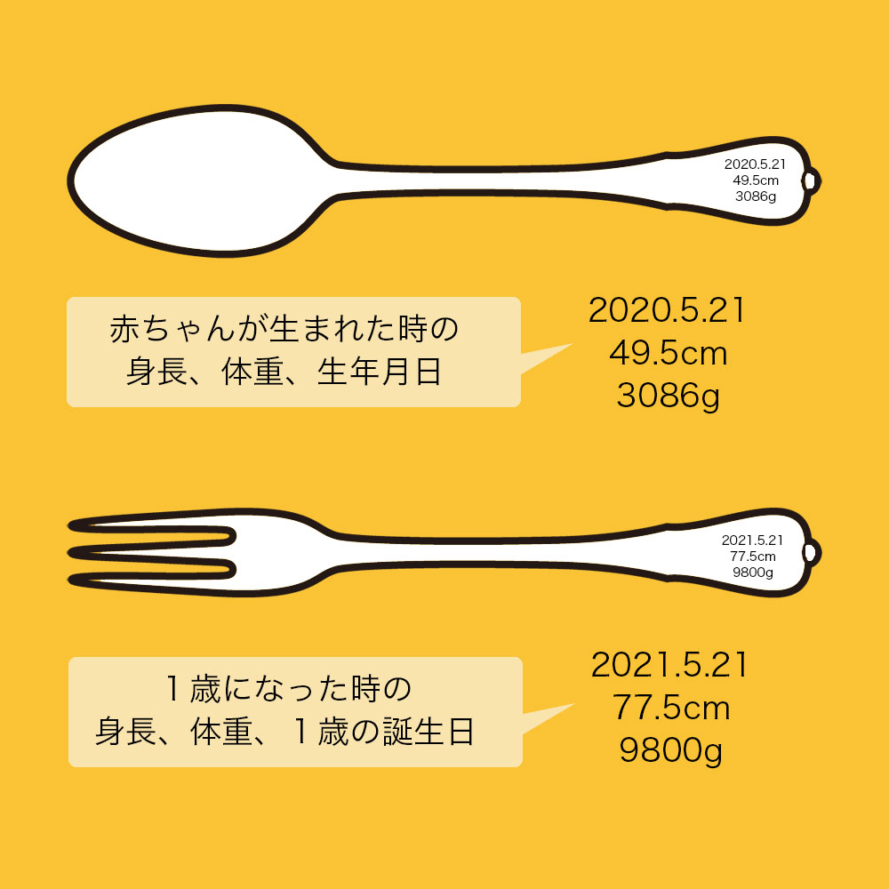 誕生の記録と１歳の時の記録が刻印できます